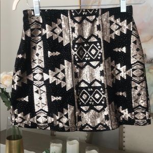 Black and Gold Tribal Sequin Mini Skirt